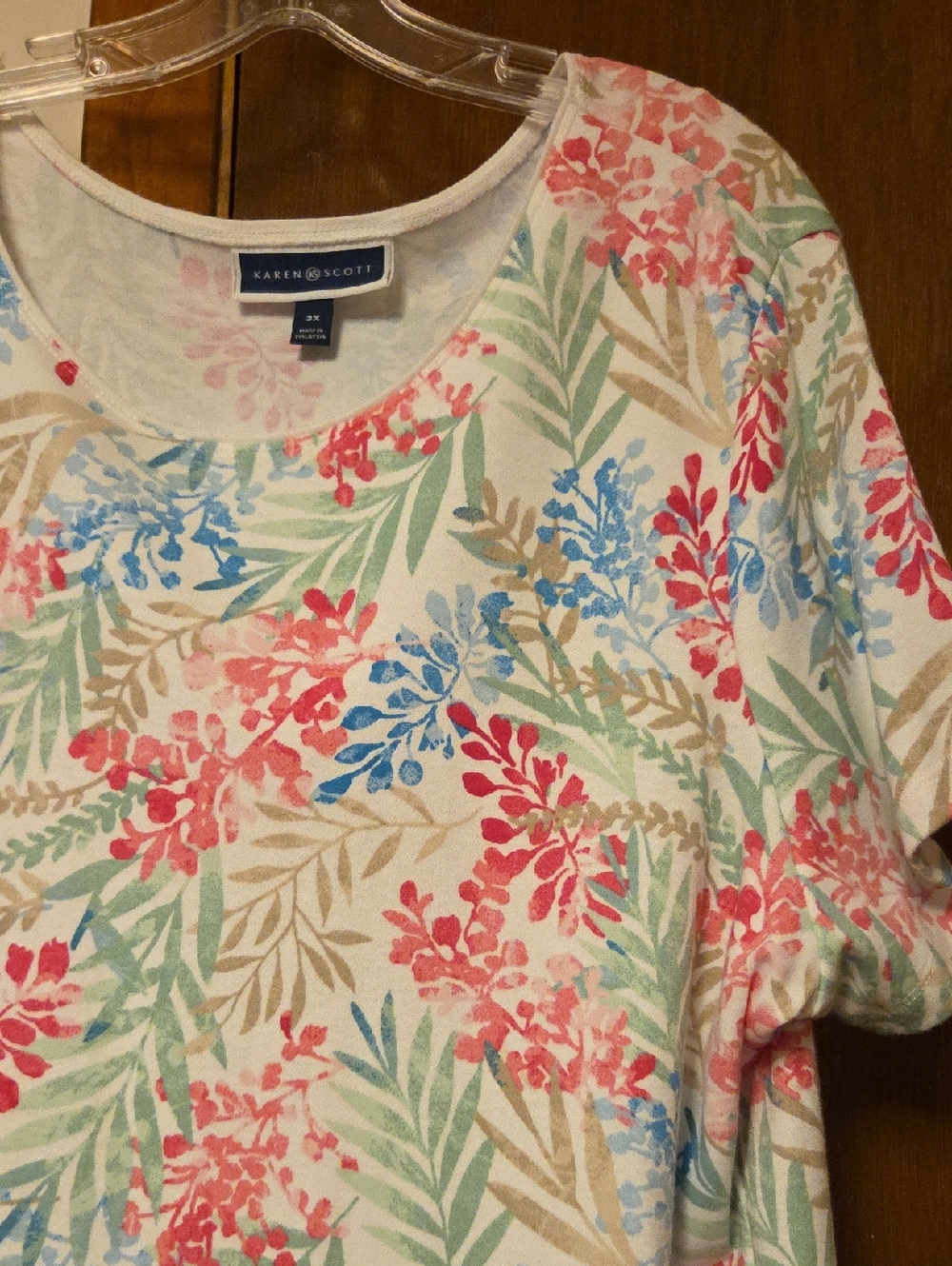 Karen Scott Floral Crewneck Tee - Coral, Sky Blue, Mint
